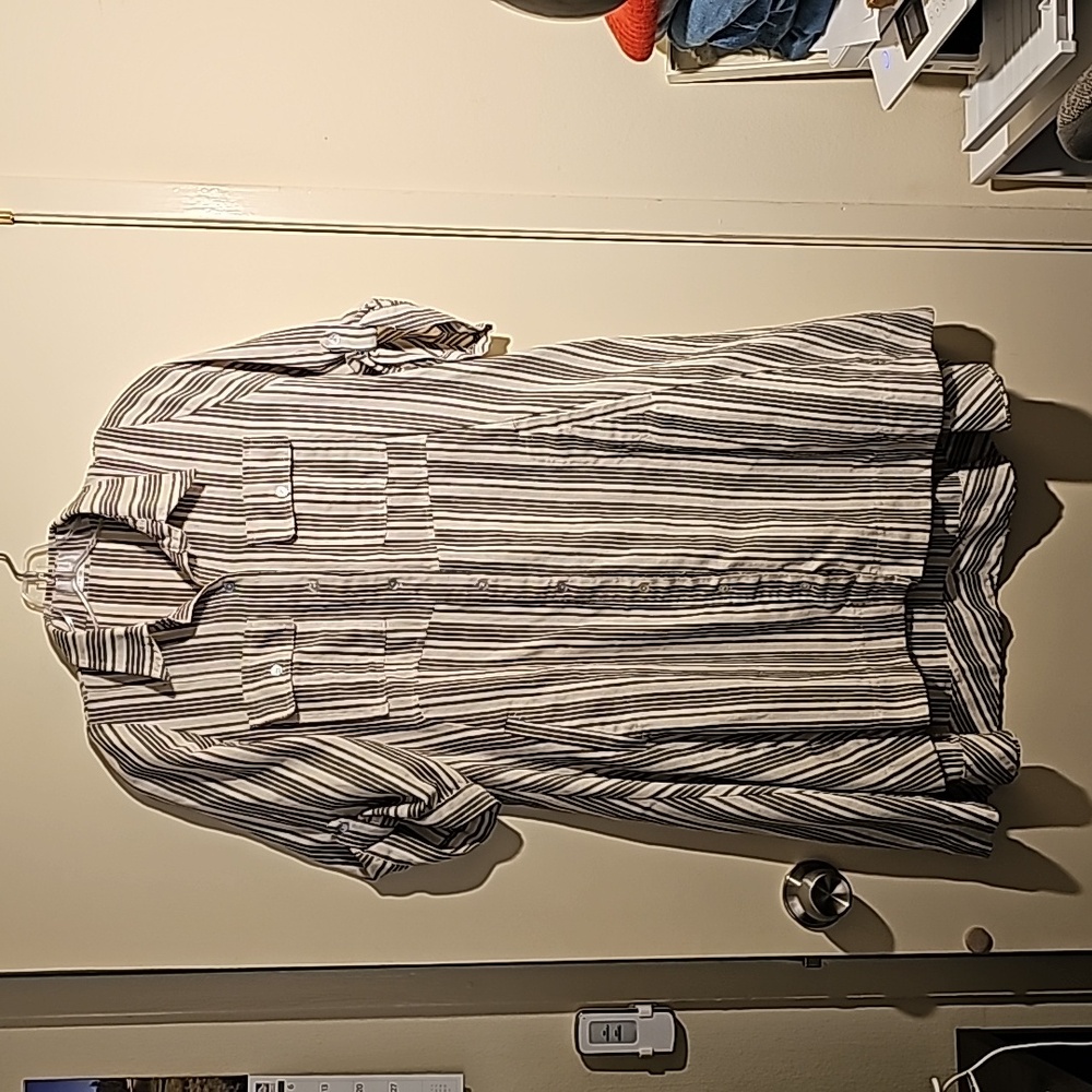 Heroes & Dreamers Linen/Cotton Blend Dress XS Flowy Swing Shirt Dress Pockets